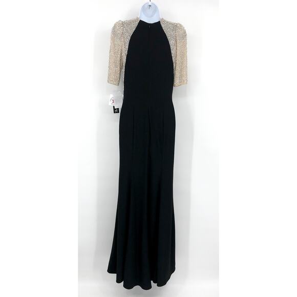 XSCAPE Women's Elis Long Jersey Knit Dress Size 8 Black Silver Illusion NWT - Picture 6 of 12